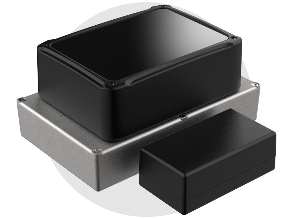 black plastic desktop enclosure with removable end panel