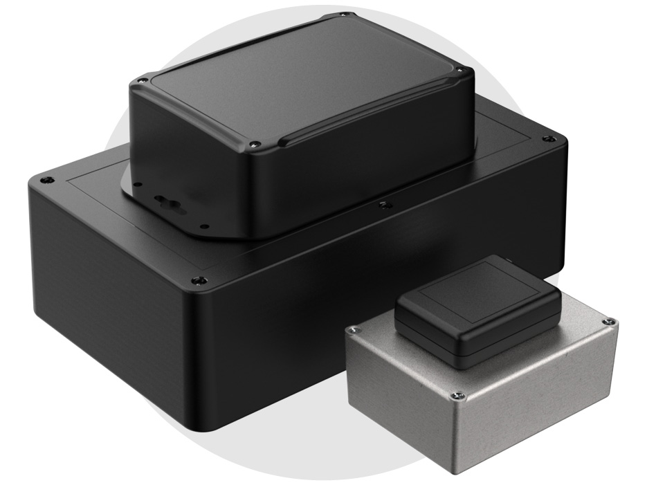 black plastic electronics box with screw down cover