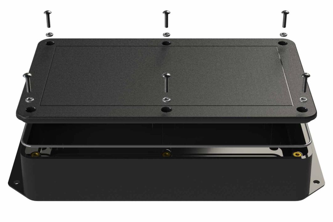 DC-57FMBYTGT Black ABS plastic indoor enclosure for electronics with gasket seal Flush/Textured cover style - 8.25 x 5 x 1.5 inches