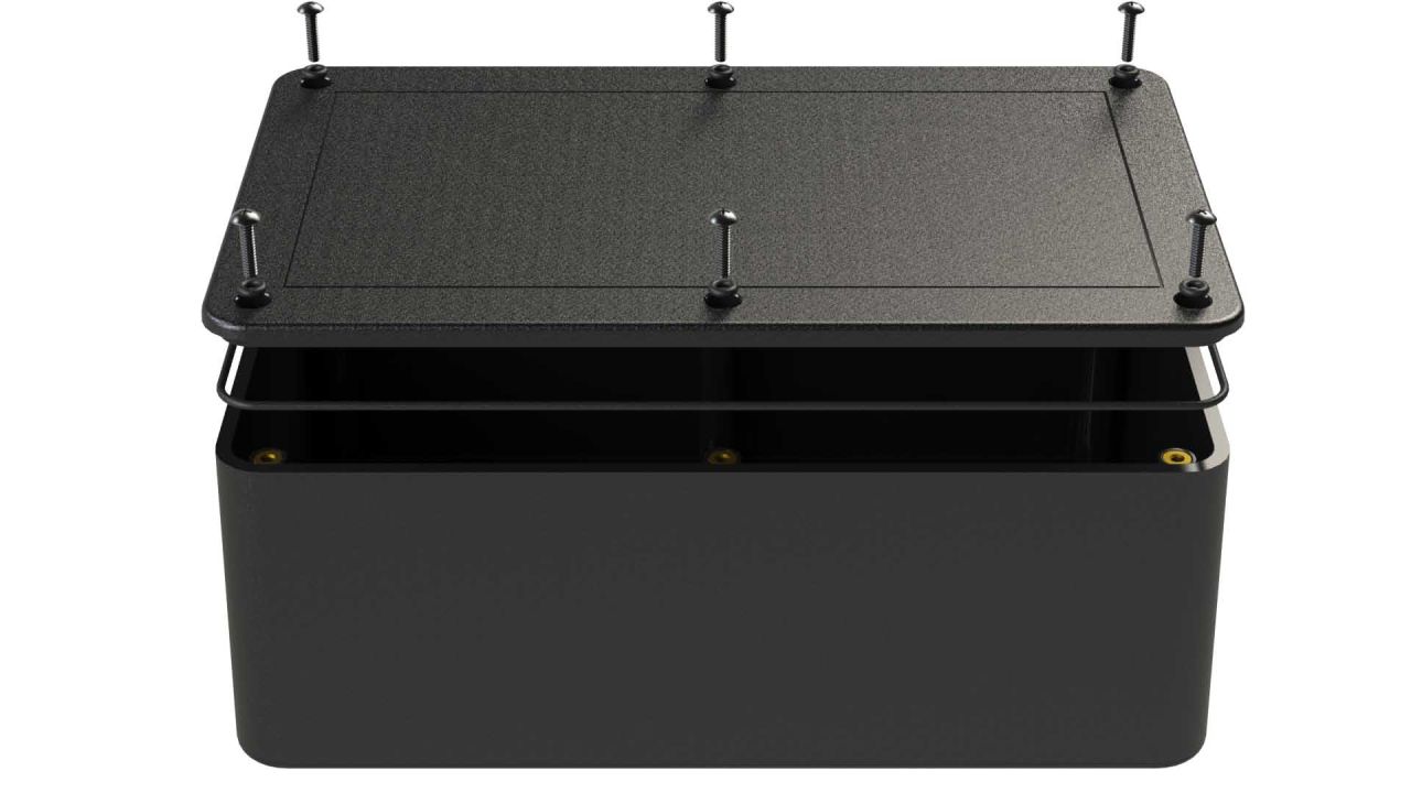 DC-58PMBYTGT Black ABS plastic indoor enclosure for electronics with gasket seal Flush/Textured cover style - 8.25 x 5 x 3 inches
