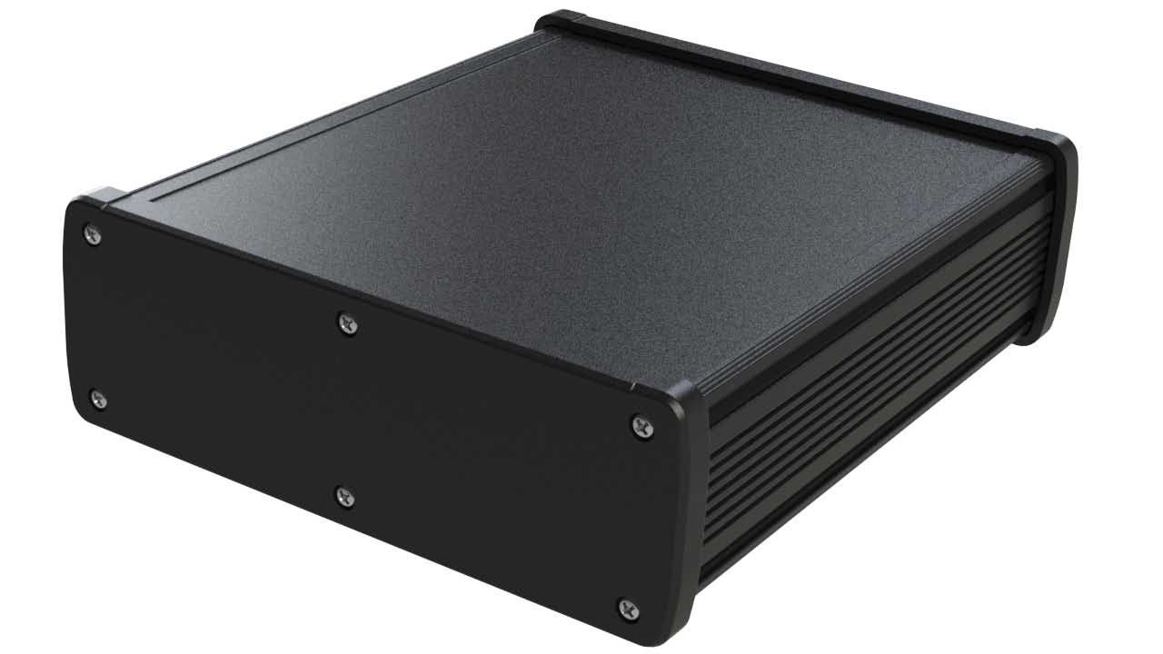 EX-66-01 Black extruded aluminum enclosure for electronics  - 8.23 x 6.99 x 2.41 inches