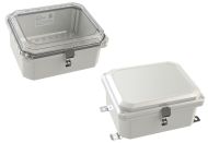 Gray hinged electrical enclosure with Mounting Feet and Stainless Steel Latch