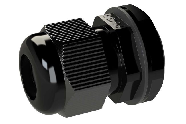 Black plastic cable glands for enclosures - rated NEMA 4X
