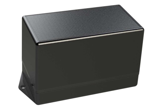 ID-2420FMB Black indoor plastic enclosure for electronics with molded on flanges for surface mounting - 4 x 2.13 x 2.59 inches