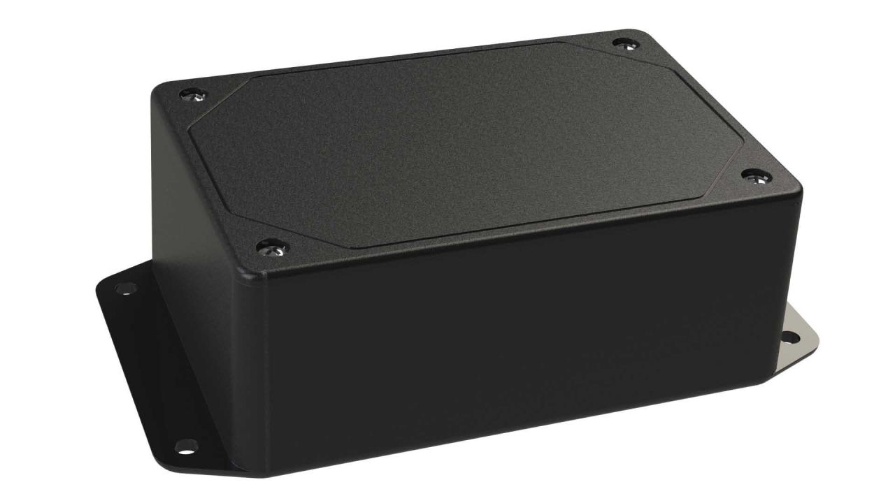 DC-34FMBYT Black plastic heavy duty enclosure for electronics with a Flush/Textured cover style - 4.61 x 3.1 x 1.77 inches