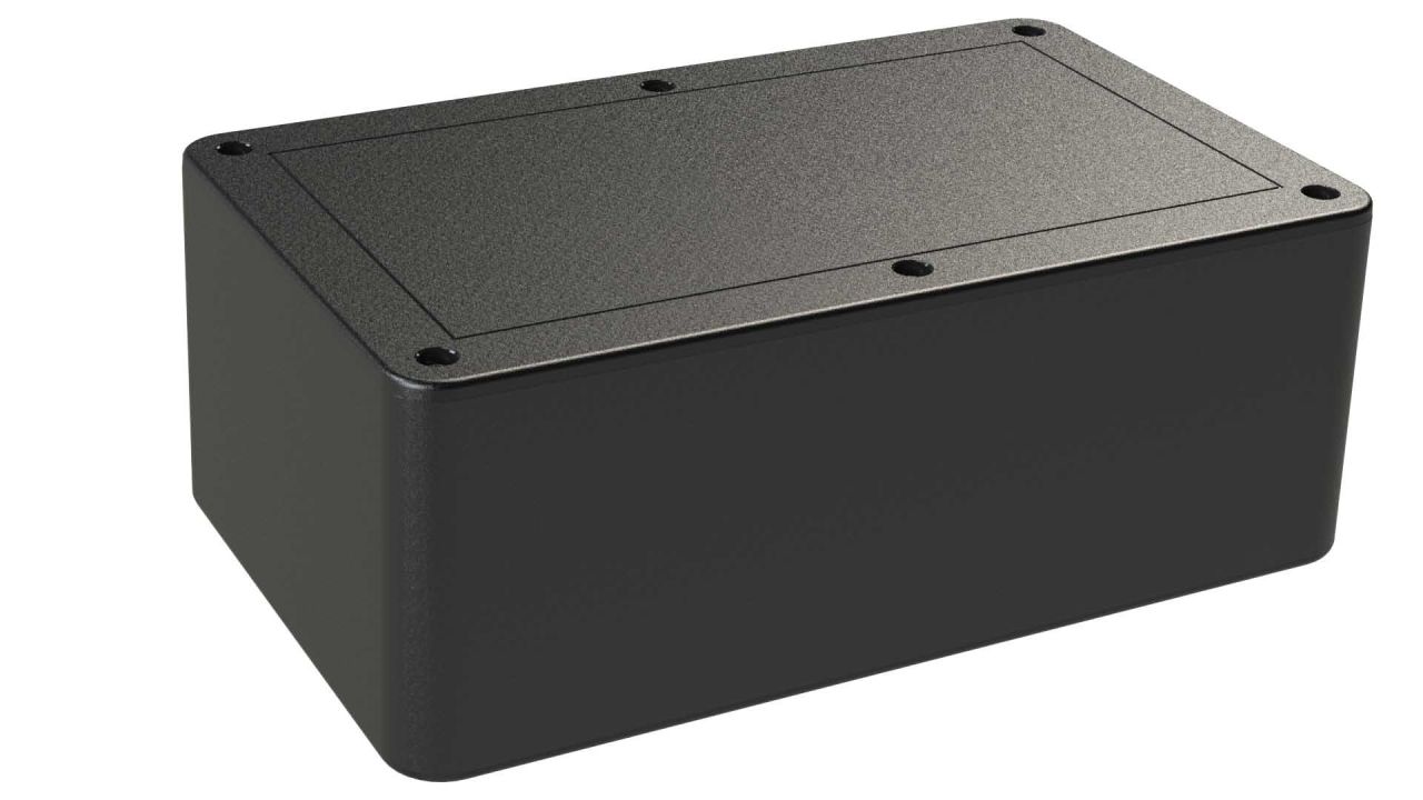 DC-58PMBYT Black plastic enclosure for PC boards and electronics with a Flush/Textured cover style - 8.25 x 5 x 3 inches