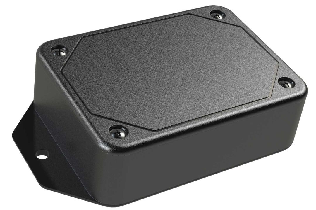 LP-21FMBT Black basic multi-purpose enclosure for electronics with flanges for surface mount applications and a Flush/Textured cover style - 3.29 x 2.42 x 1 inches
