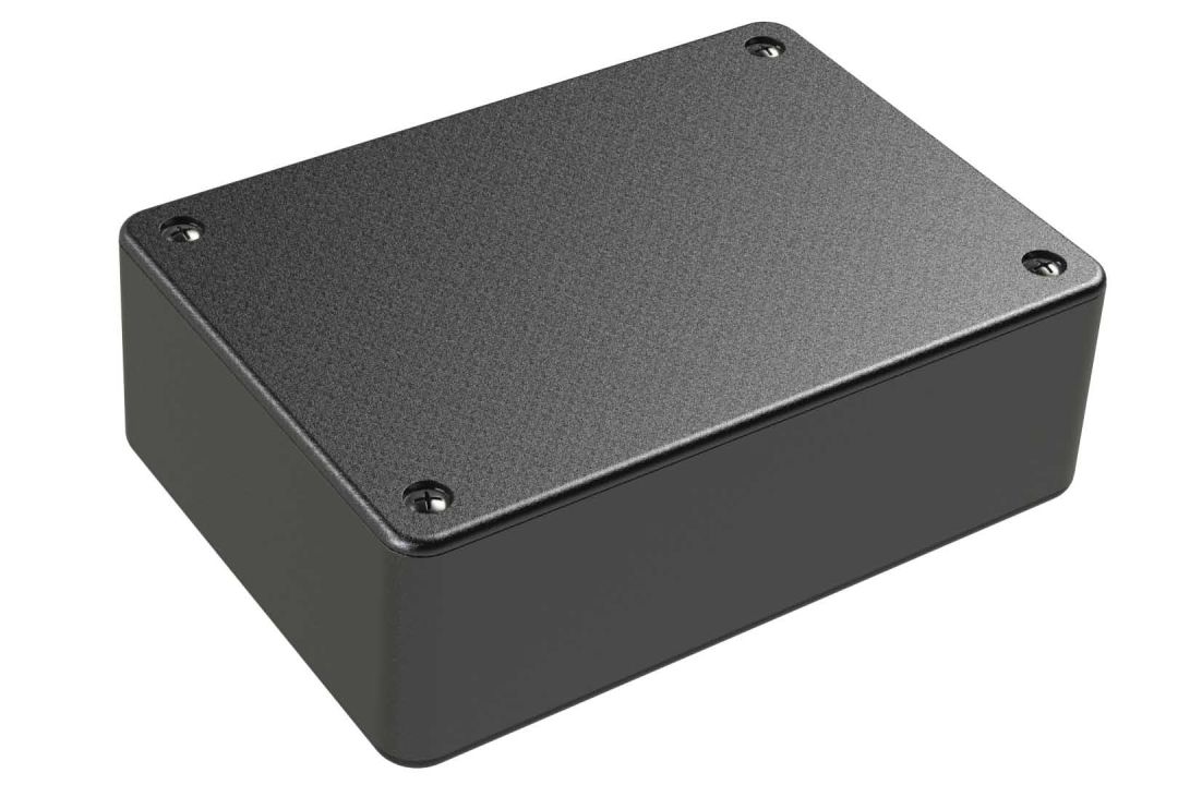 LP-35MB Black indoor PCB enclosure box with a Flush/Textured cover style - 4.25 x 3 x 1.38 inches