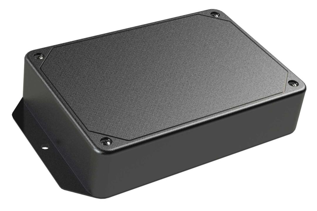 LP-61FMBT Black basic indoor ABS enclosure for electronics with flanges for surface mount applications and a Flush/Textured cover style - 5.55 x 3.79 x 1.25 inches