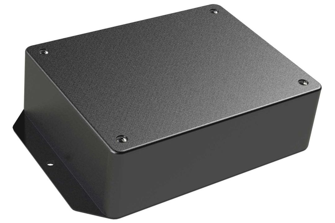 LP-70FMB Black plastic electronics enclosure with flanges for surface mount applications and a Flush/Textured cover style - 5.5 x 4.25 x 1.75 inches