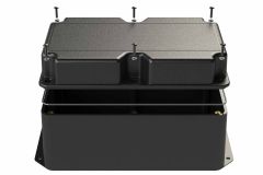 DC-85FMMTG Black gasketed plastic heavy duty enclosure for electronics with a molded on mounting flange and a Flush/Textured cover style - 8.25 x 5 x 4.33 inches