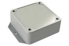LP-41FMBR*01 Gray small plastic enclosure with flanges for surface mount applications and a Recessed/Smooth cover style - 3.29 x 3.29 x 1.25 inches