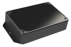 LP-61FMBR Black plastic electronics enclosure with flanges for surface mount applications and a Recessed/Smooth cover style - 5.55 x 3.79 x 1.25 inches