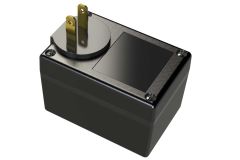 PM2320T02XNT Black wall plug in enclosure for electronics with 2 prongs and no tab  - 3 x 2 x 2 inches