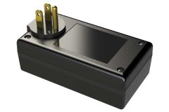 PM2414T03XNT Black wall plug in enclosure for electronics with 3 prongs and no tab  - 4.11 x 2.23 x 1.4 inches