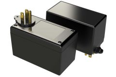 PM2425R03XWT Black wall plug in enclosure for electronics with 3 prongs and a grounding tab  - 4.11 x 2.23 x 2.5 inches