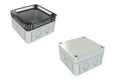 SK-13-02 Gray outdoor NEMA electrical box with knockouts  - 3.7 x 3.7 x 2.24 inches