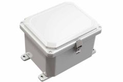 Gray hinged electrical enclosure with Mounting Feet and Stainless Steel Latch