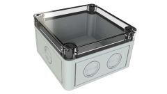 SK-14-03 Gray with Clear Cover waterproof junction box with knockouts - 4.33 x 4.33 x 2.6 inches