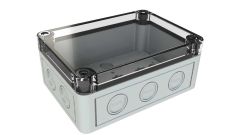 SK-15-03 Gray with Clear Cover weatherproof electrical enclosure with knockouts - 5.12 x 3.7 x 2.24 inches