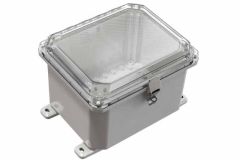 Gray with Clear Cover hinged electrical enclosure with Mounting Feet and Stainless Steel Latch