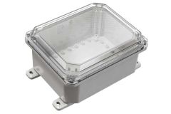 Gray with Clear Cover outdoor electrical enclosure with Mounting Feet and Screw Close