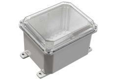 Gray with Clear Cover outdoor electrical enclosure with Mounting Feet and Screw Close