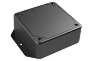 LP-41FMBT Black plastic electronics enclosure with flanges for surface mount applications and a Flush/Textured cover style - 3.29 x 3.29 x 1.25 inches