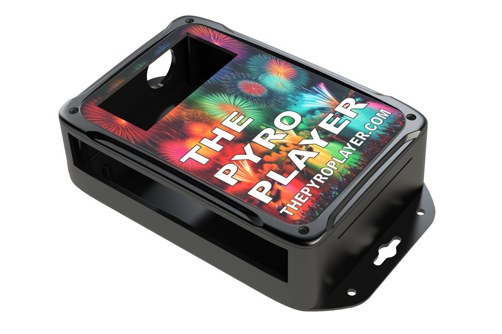 Black indoor box for electronics with vibrant digital printing graphics.