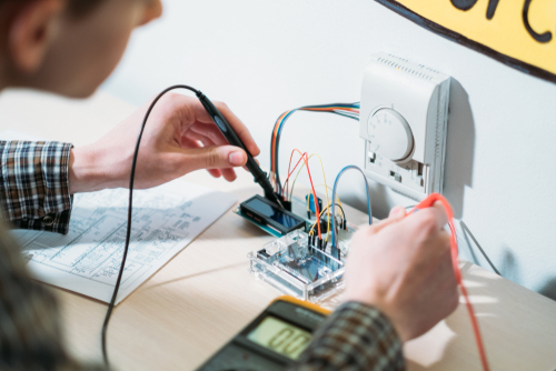 technician working on smart home system